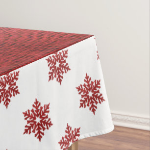 Christmas Red Snowflakes and Faux Burlap Tablecloth