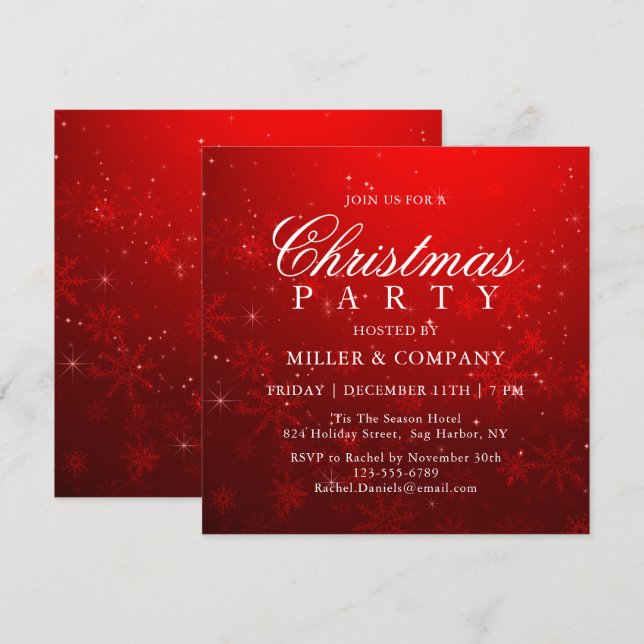 Christmas Red Snowflakes Corporate Christmas Party Invitation (Front/Back)