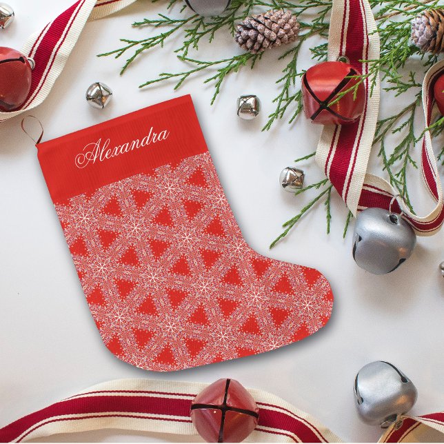 Christmas Red Snowflakes Pattern Personalised  Large Christmas Stocking (Creator Uploaded)