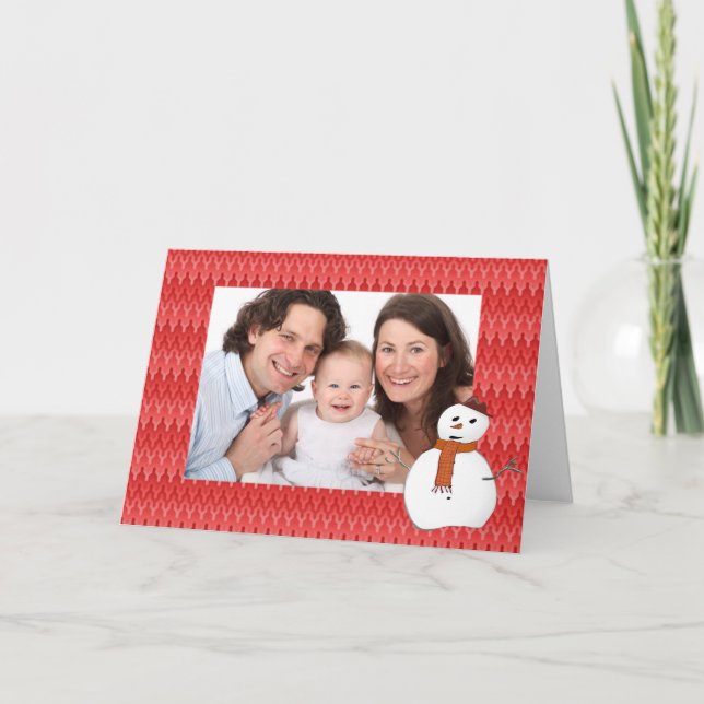 Christmas red snowman customisable photo holiday card (Front)