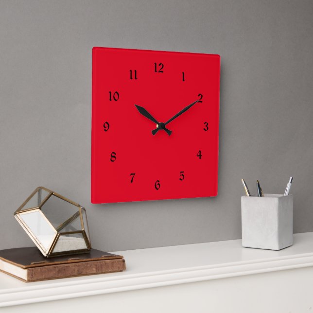 Christmas Red solid colour Square Wall Clock (Office)