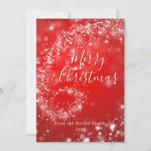 Christmas Red Sparkling Minimalist Stylish Script Holiday Card