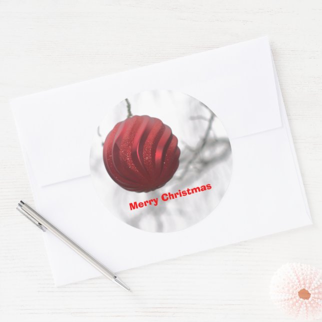 Christmas Red Sparkly Swirl Ornament Classic Round Sticker (Envelope)
