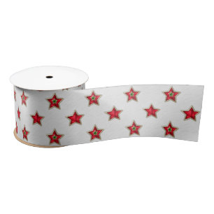 Christmas Red Stars On White Satin Ribbon