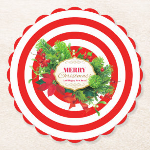 Christmas Red Striped Paper Coaster