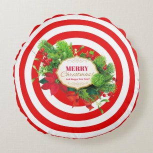 Christmas Red Striped Round Pillow