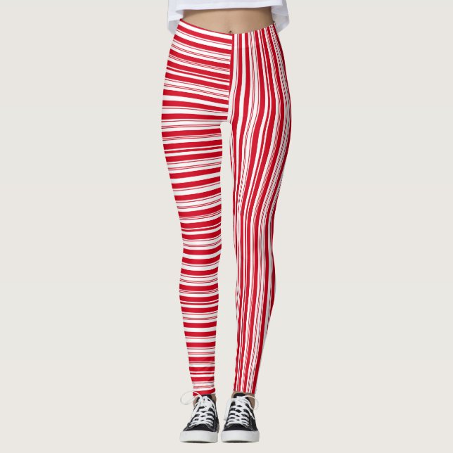 Christmas Red stripped Candy  Leggings (Front)