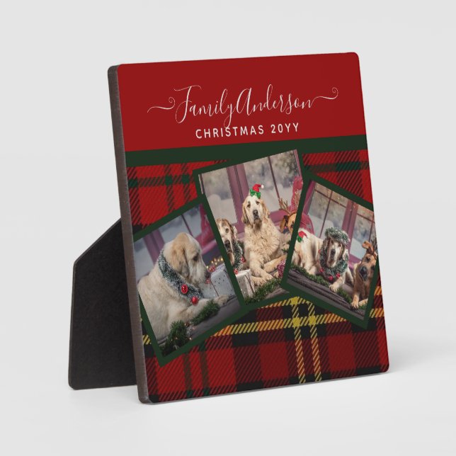 CHRISTMAS Red Tartan Photo Collage GIFT Plaque (Front)