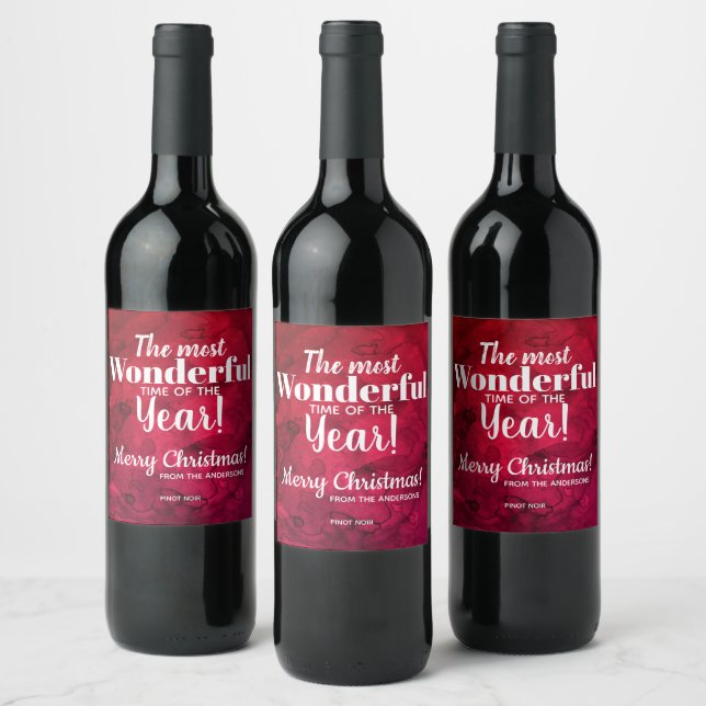 Christmas Red to Black Watercolor Wine Label (Bottles)