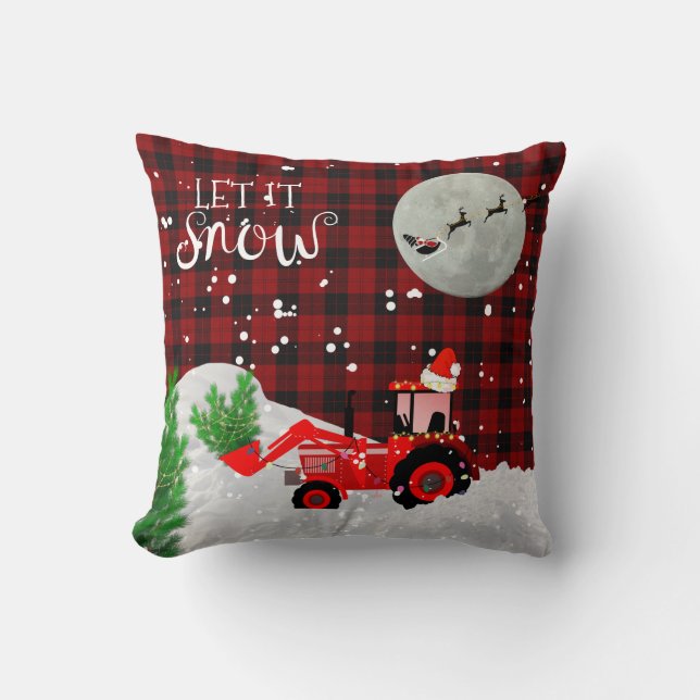 Christmas RED TRACTOR Lumberjack Buffalo Plaid Cushion (Front)