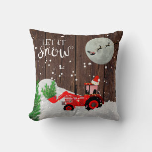 Christmas RED TRACTOR Rustic Wood Decor Cushion