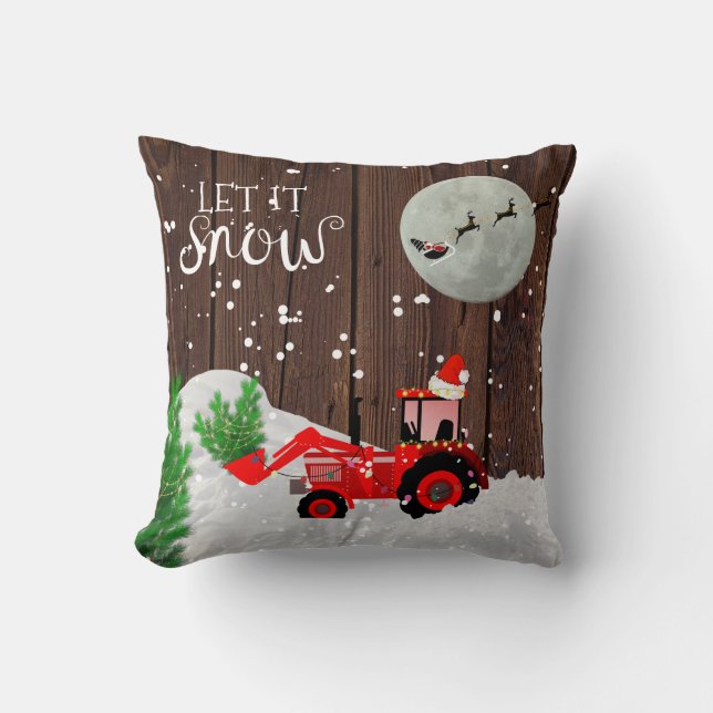 Christmas RED TRACTOR Rustic Wood Decor Cushion (Front)
