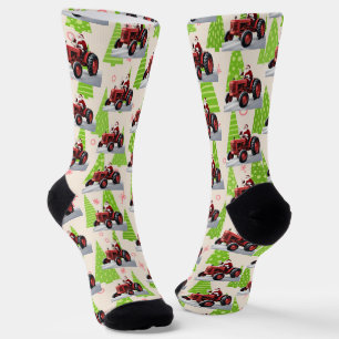 Christmas Red Tractor Santa Festive Holiday  Socks