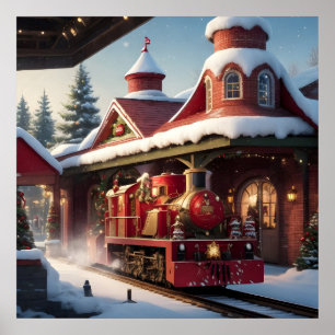 Christmas Red Train Poster