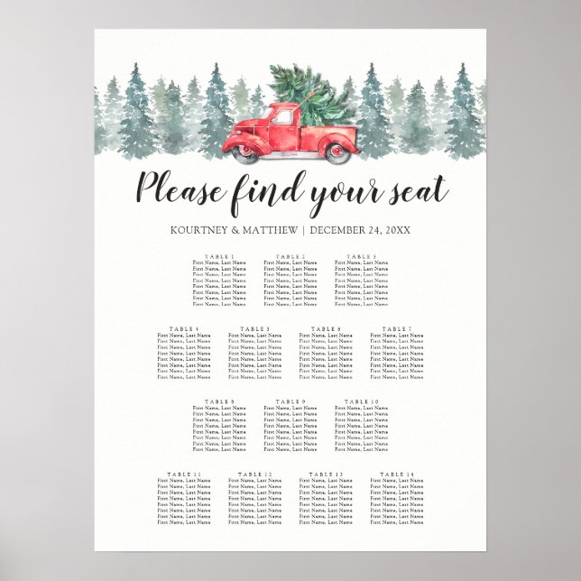 Christmas Red Truck 14 Table Seating Chart (Front)