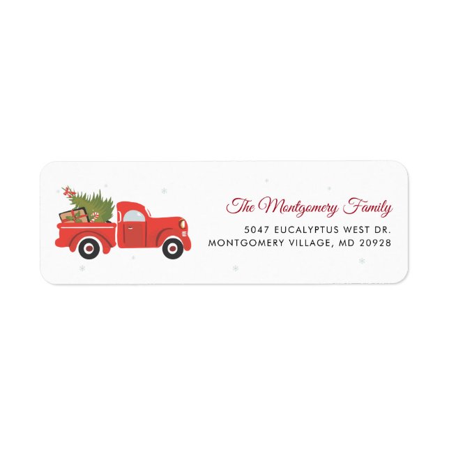 Christmas Red Truck and Tree Script Return Address (Front)