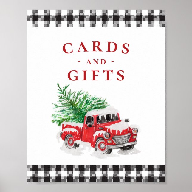 Christmas Red Truck Baby Shower Cards Gifts Sign (Front)