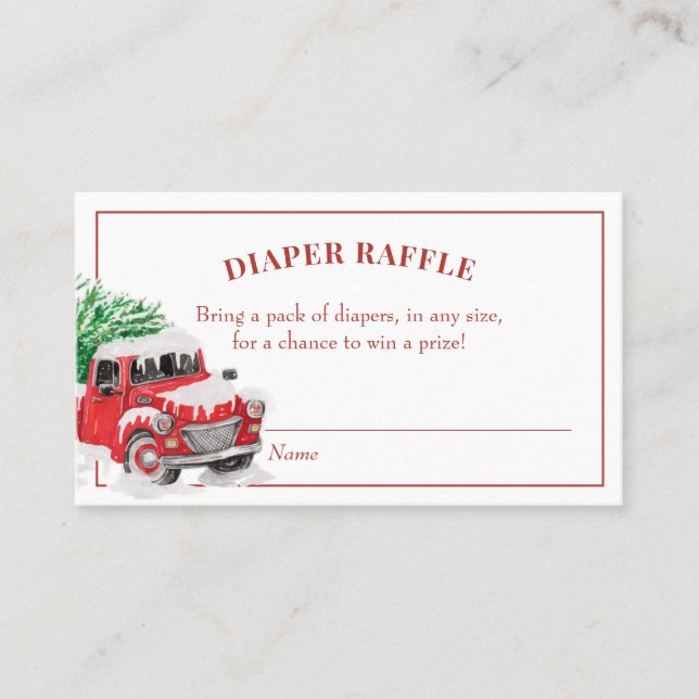 Christmas Red Truck Baby Shower Diaper Raffle Business Card (Front)