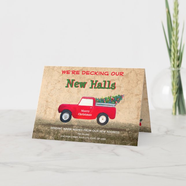 Christmas Red Truck Decking New Halls Country Holiday Card (Front)