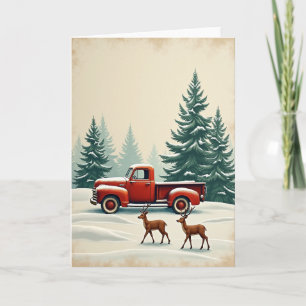 Christmas Red Truck Deer Card