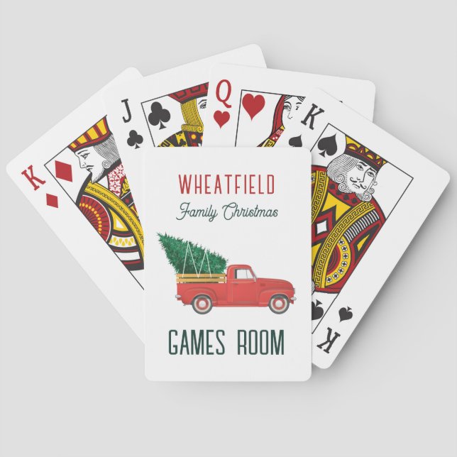 Christmas Red Truck Family Games Room Custom Playing Cards (Back)