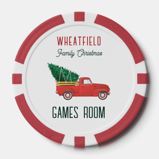 Christmas Red Truck Family Games Room Custom Poker Chips (Front)