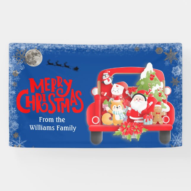Christmas Red Truck Family Name Banner (Horizontal)