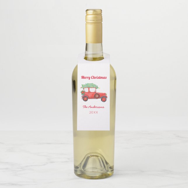 Christmas Red Truck Farmhouse Holiday Bottle Tag (On Bottle)