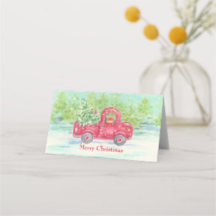 Christmas Red Truck Folded Place Card