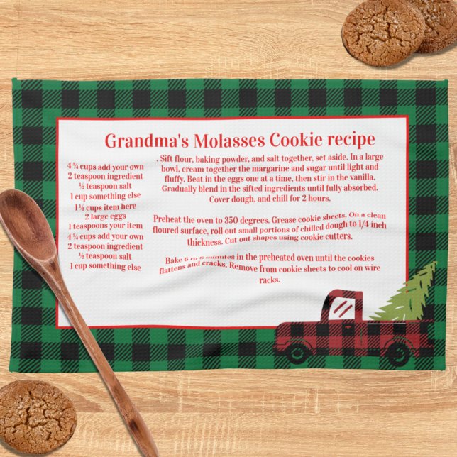 Christmas Red Truck Green Buffalo Plaid Recipe Tea Towel (Creator Uploaded)