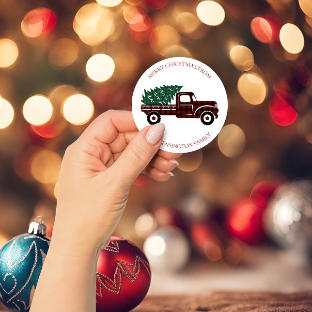 Christmas Red Truck Green Plaid Tree Envelope Seal (Christmas Red Truck Green Plaid Tree Envelope Seal)