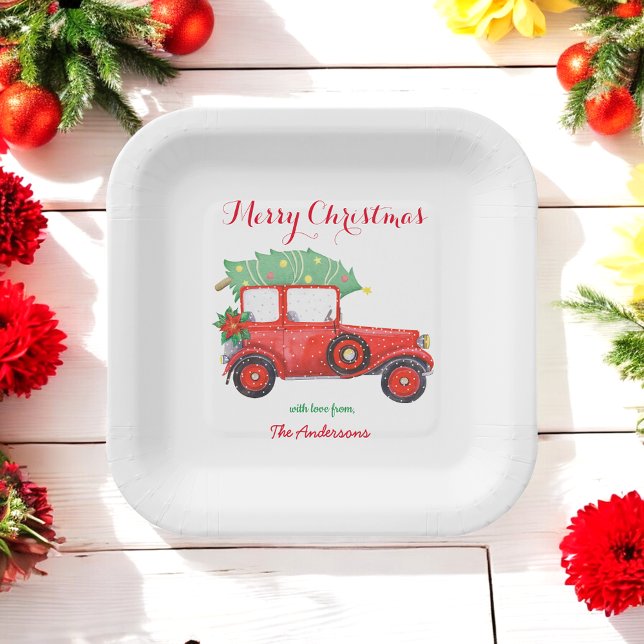 Christmas Red Truck Holiday Paper Plate (Creator Uploaded)