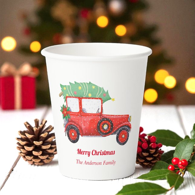 Christmas Red Truck Holiday Party Paper Cups (Creator Uploaded)