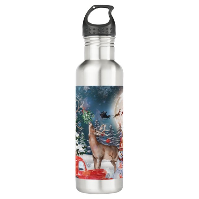 Christmas Red Truck Santa Rustic Winter Holidays 710 Ml Water Bottle (Front)