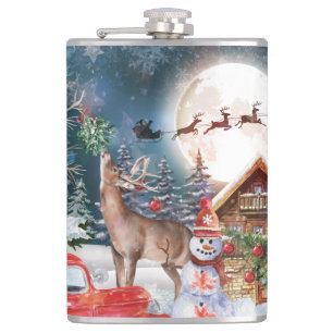 Christmas Red Truck Santa Rustic Winter Holidays Hip Flask
