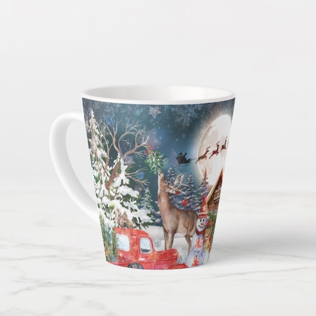Christmas Red Truck Santa Rustic Winter Holidays Latte Mug (Left Angle)