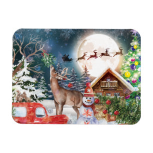 Christmas Red Truck Santa Rustic Winter Holidays Magnet