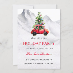 Christmas Red Truck,Snowy Mountains Invitation