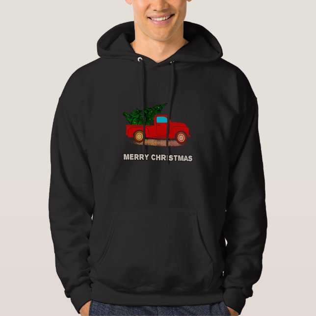 Christmas Red Truck Tree For Winter Vacation Hoodie (Front)