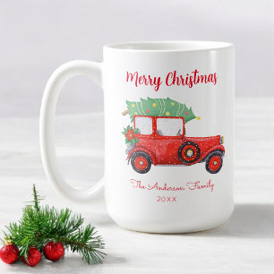Christmas Red Truck Tree White Xmas Coffee Mug