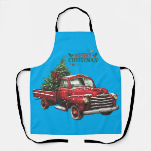 christmas, red, truck, vintage, apron