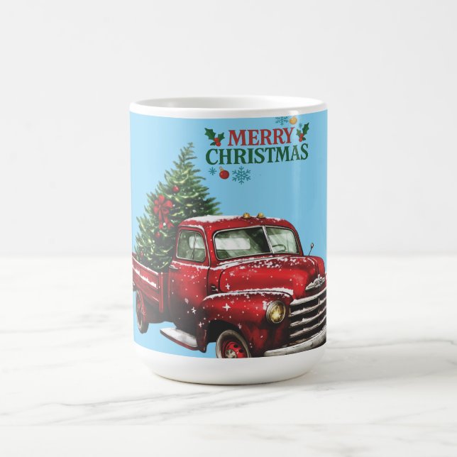 christmas, red, truck, vintage, coffee mug (Center)