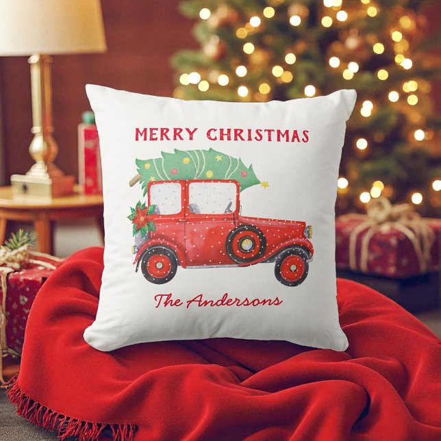 Christmas Red Truck White Holiday  Cushion (Creator Uploaded)