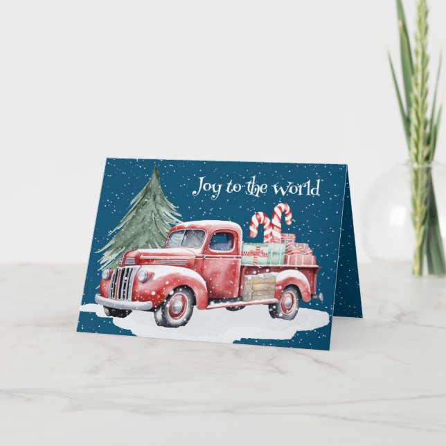 Christmas Red Truck With Candy Canes Holiday Card (Front)