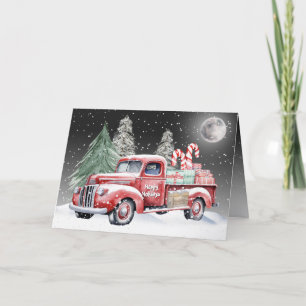Christmas Red Truck With Candy Canes Holiday Card