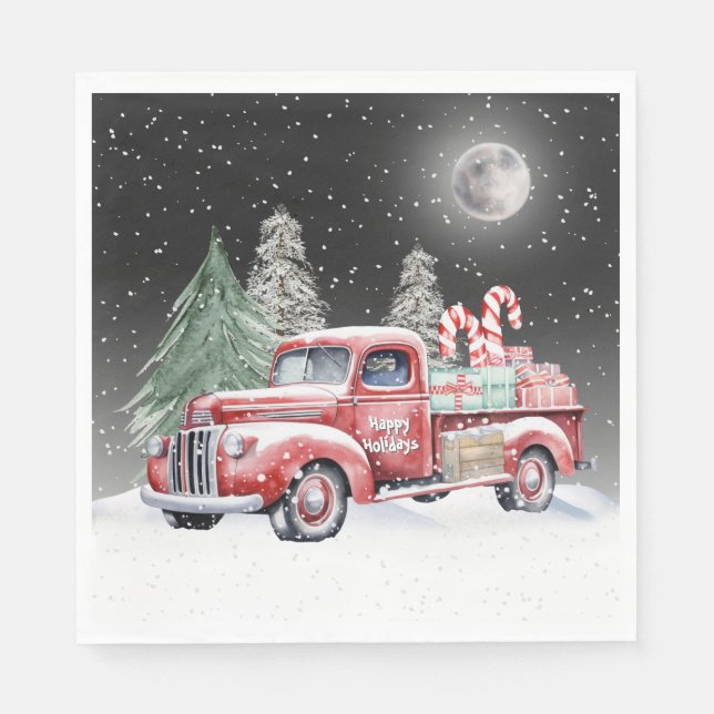 Christmas Red Truck With Candy Canes Napkin (Front)