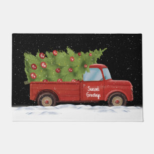 Christmas Red Truck with Tree Doormat