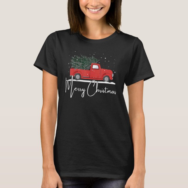 Christmas Red Truck With Tree Merry Christmas  Wom T-Shirt (Front)