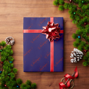 Christmas Red Typography Pattern Blue Wrapping Paper