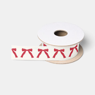 christmas red vintage berry bow on cream holiday satin ribbon